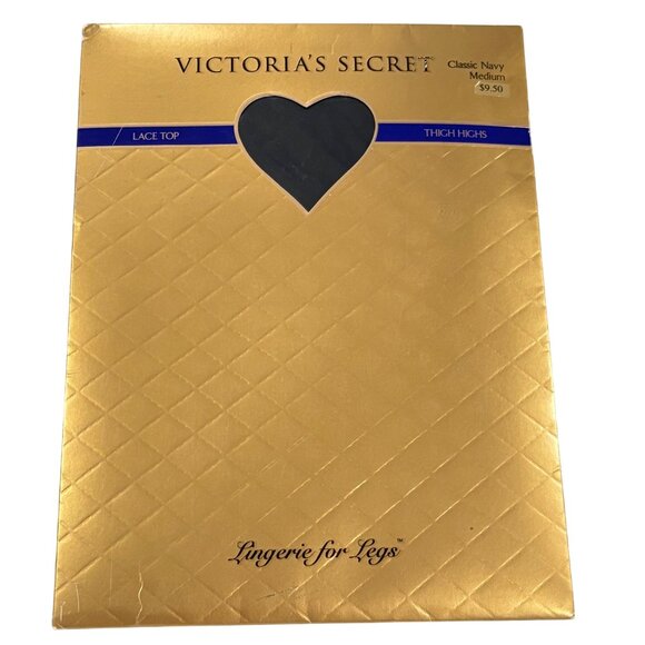 Victorias Secret Lace Top Thigh Highs Classic Navy Medium Hosiery Vintage - Picture 1 of 4